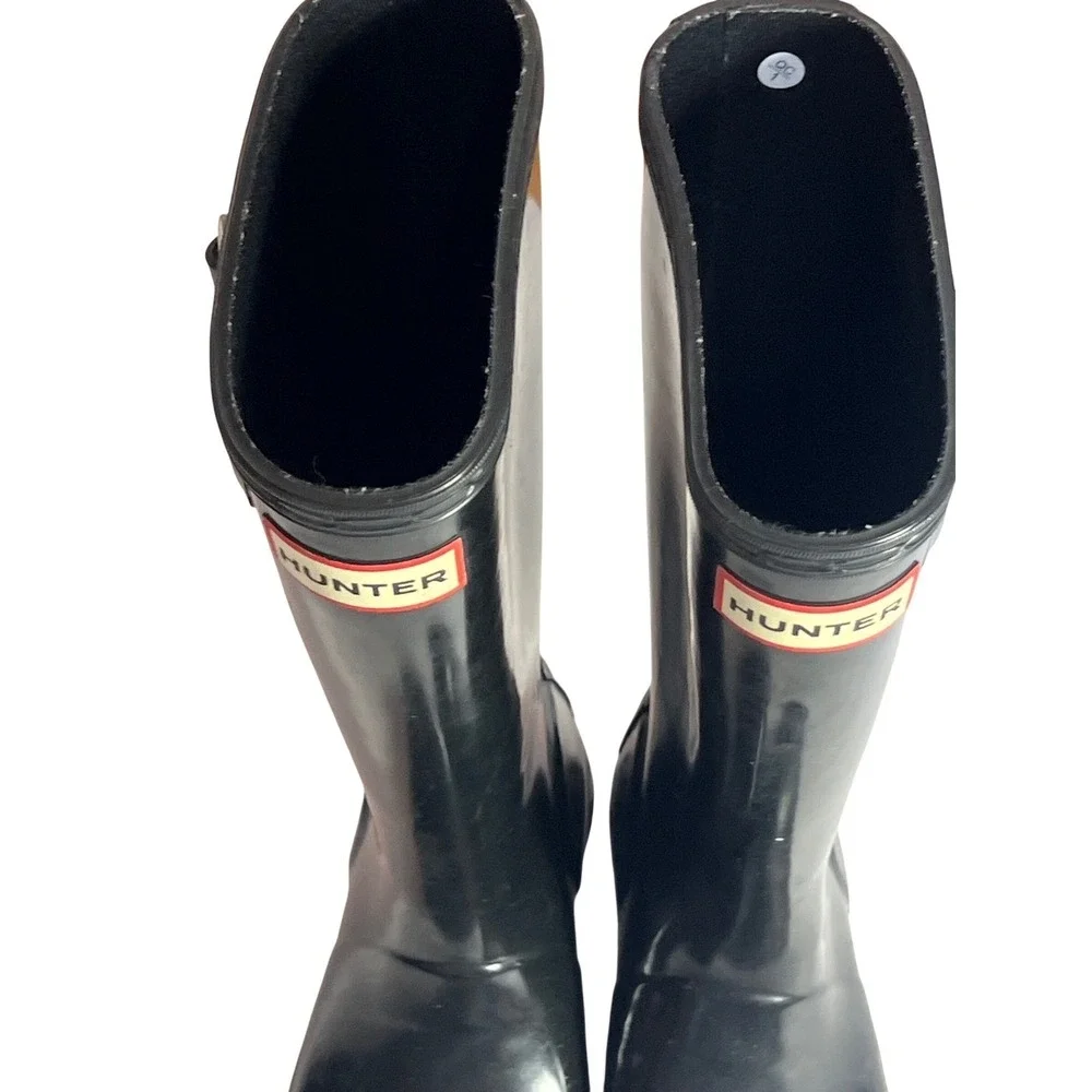 Hunter Black Gloss Rain Boots Kids US 2B Waterproof Wellies